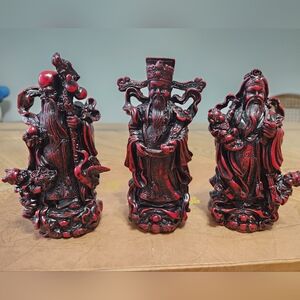 NWT 3 Carved Mahogany Feng Shui Gods of Wealth
